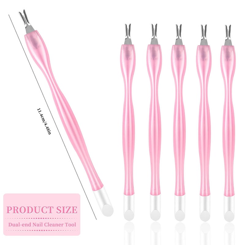 heemeei 50Pcs Nail Cuticle Trimmer Rubber Nail Cleaner, Plastic Handle Cuticle Knife, Double End Nail Dead Skin Fork Cuticle Pusher Bulk Nail Art Cuticle Remover Tools(Pink) - Image 2